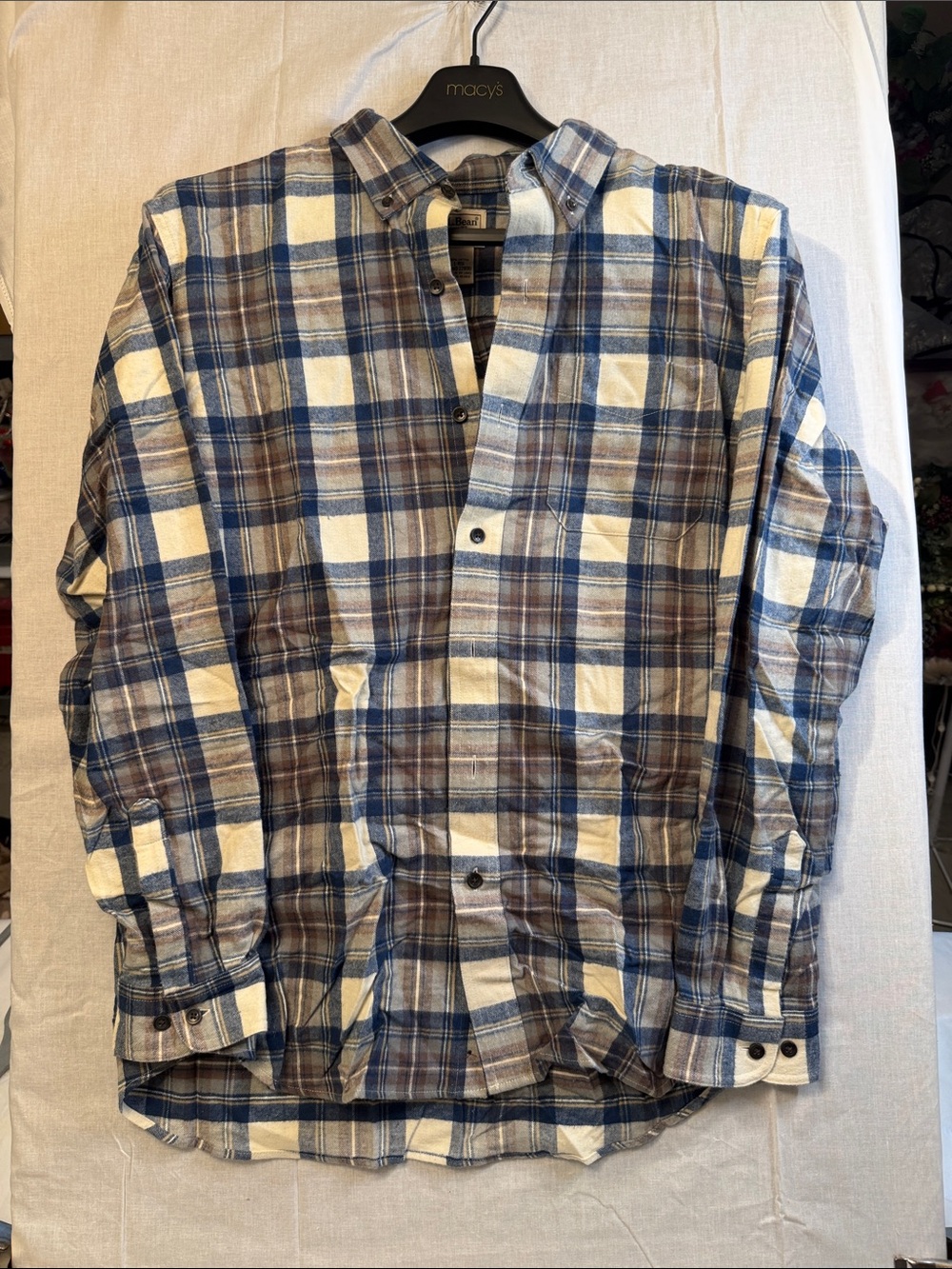 L.L. Bean Men's Blue & Brown Plaid Button-Up Shirt size L reg